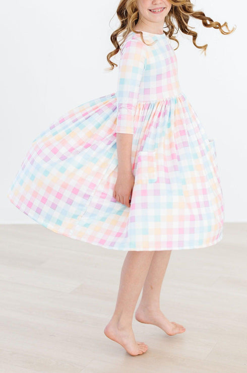 pastel-plaid-3-4-sleeve-pocket-twirl-dress Mila &  Rose - Sophia's Style--45783--6